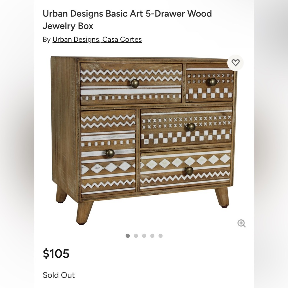 Like New Boho Tribal Wood 5 Drawer Jewelry Box - Picture 3 of 10